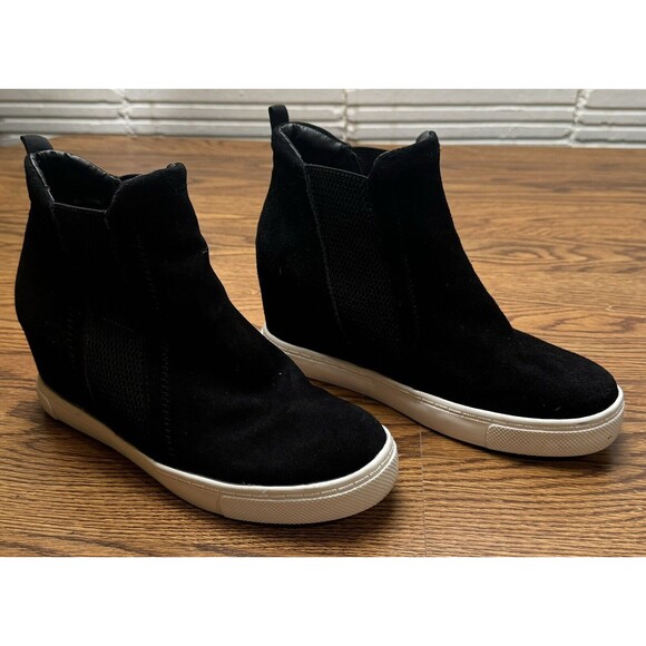 Steve Madden Women's Size‎ 8 Shoes Black White Suede Chelsea Hidden Wedge Boots - Picture 2 of 7